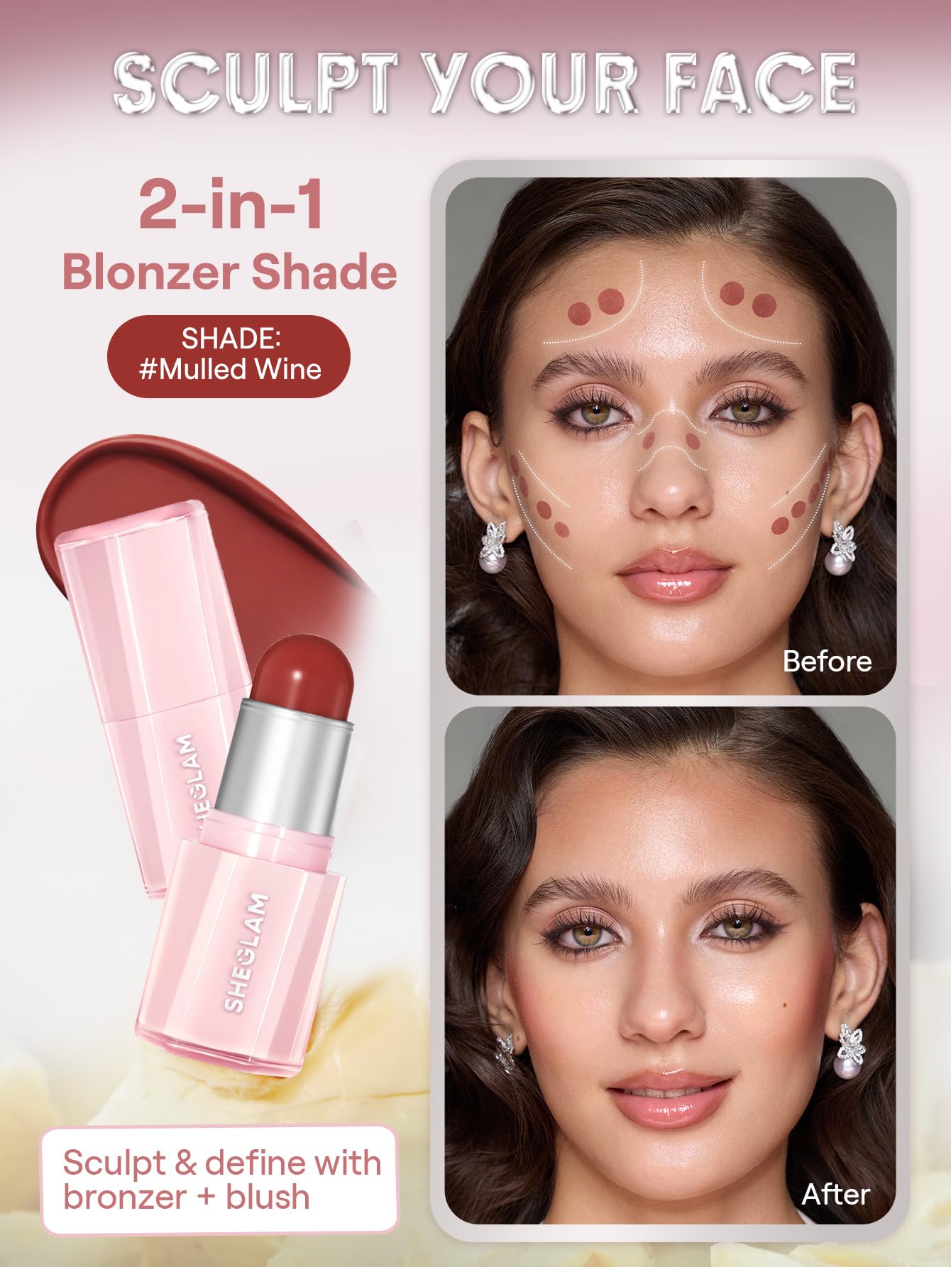 SHEGLAM Buttery Bliss Blush Stick Cream Milk Makeup Blush-Hush Hush