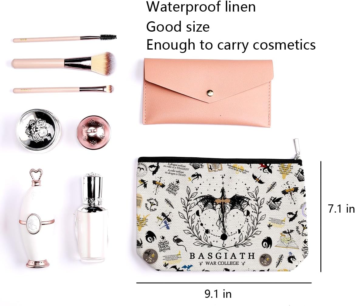 LONGXIN Fourth Wing Merch Makeup Bag Cosmetic Bag Gifts for Rider Fans Fourth Wing Book Lovers Bookworm Librarian Bookish Merchandise