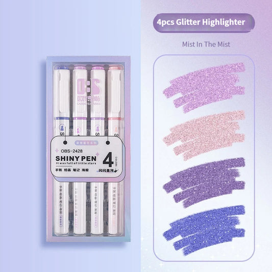 4 Colors/Box Kawaii Glitter Highlighter Pen Pastel Fine Pastel Highlighter Marker Scrapbook Painted Stationery School Supplies