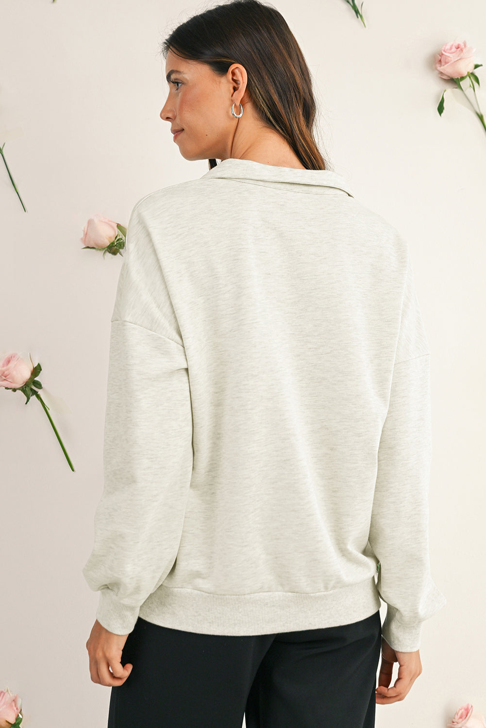 Light Grey Patchwork Collared Pullover Sweatshirt Pop Color