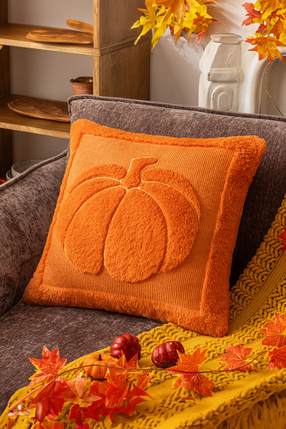 Orange Plush Textured Pumpkin Pillowcase Made From Terylene