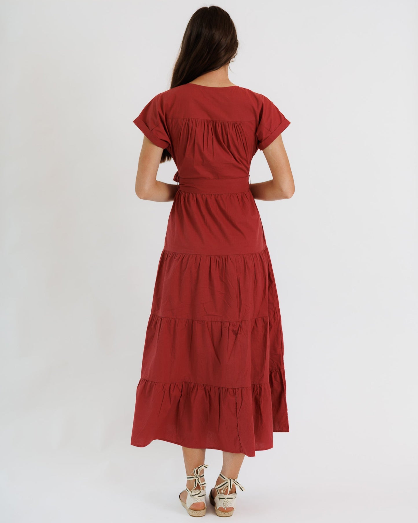 Vestido Dina Downeast de algodón con corte en A y cuello en V y botones