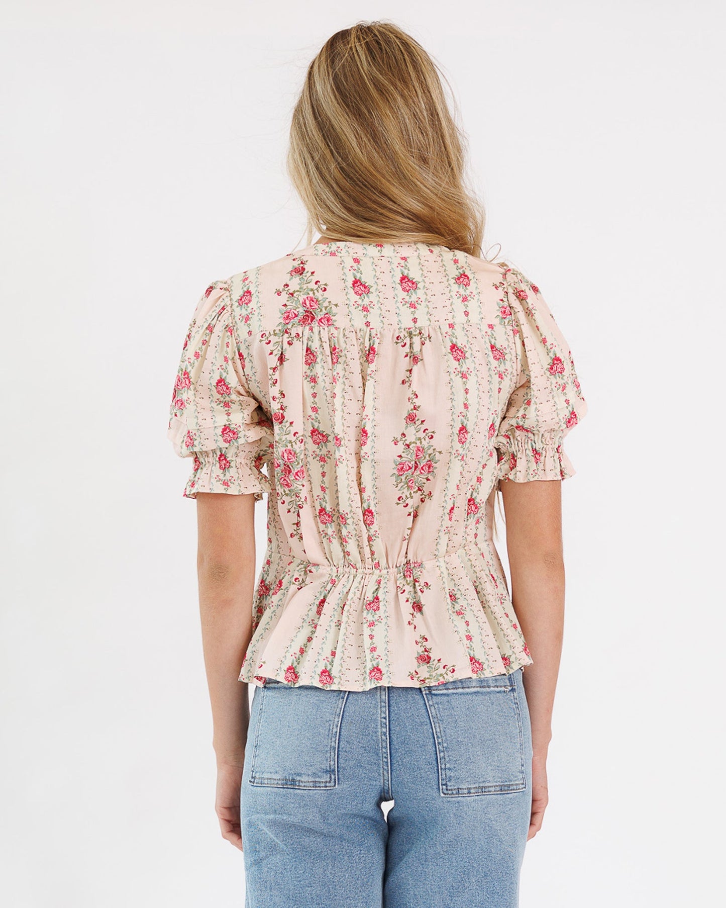 Deidra Blouse Cotton Round Neck Button Down Pintucks