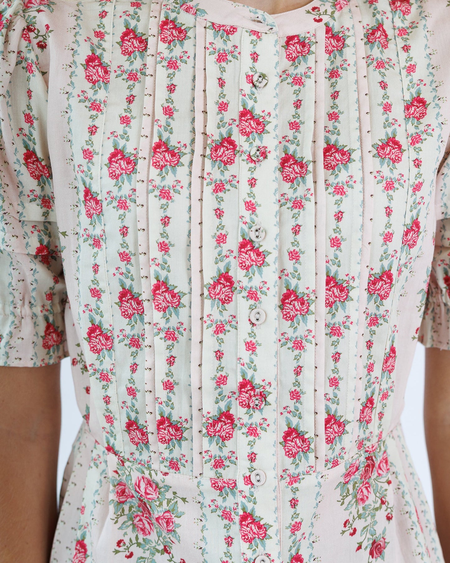 Deidra Blouse Cotton Round Neck Button Down Pintucks