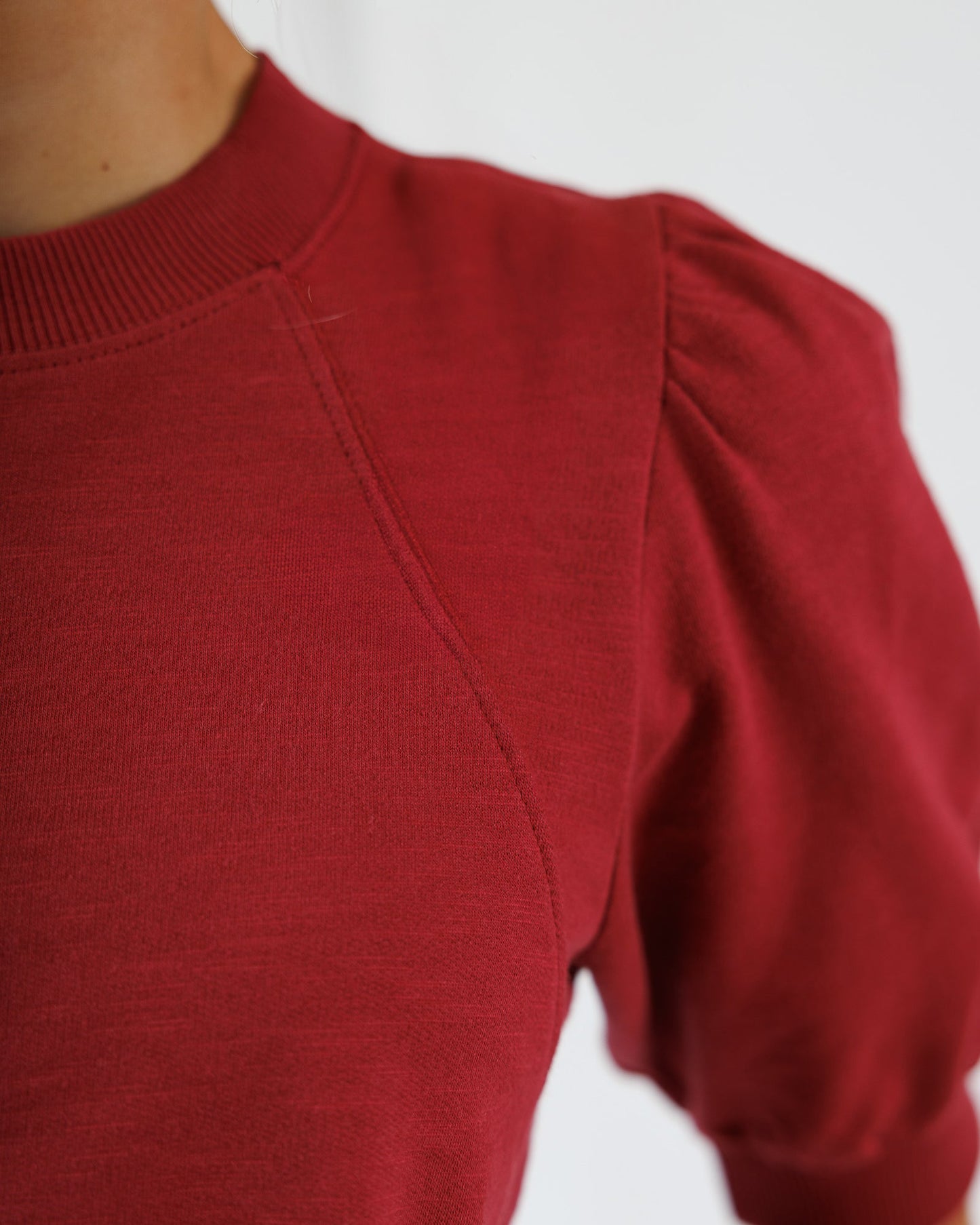 Palisades Top Short Puffed Sleeve Banded Cotton Blouse