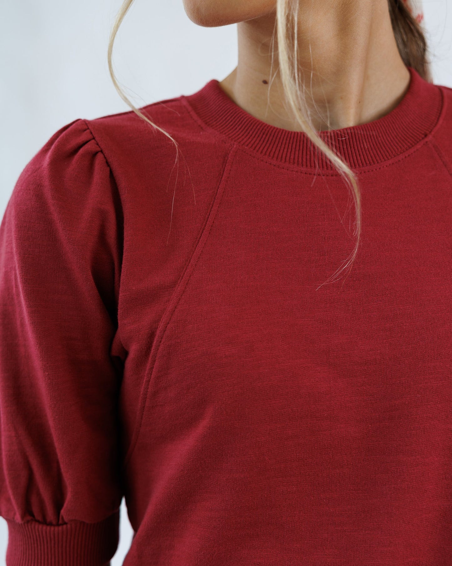 Palisades Top Short Puffed Sleeve Banded Cotton Blouse