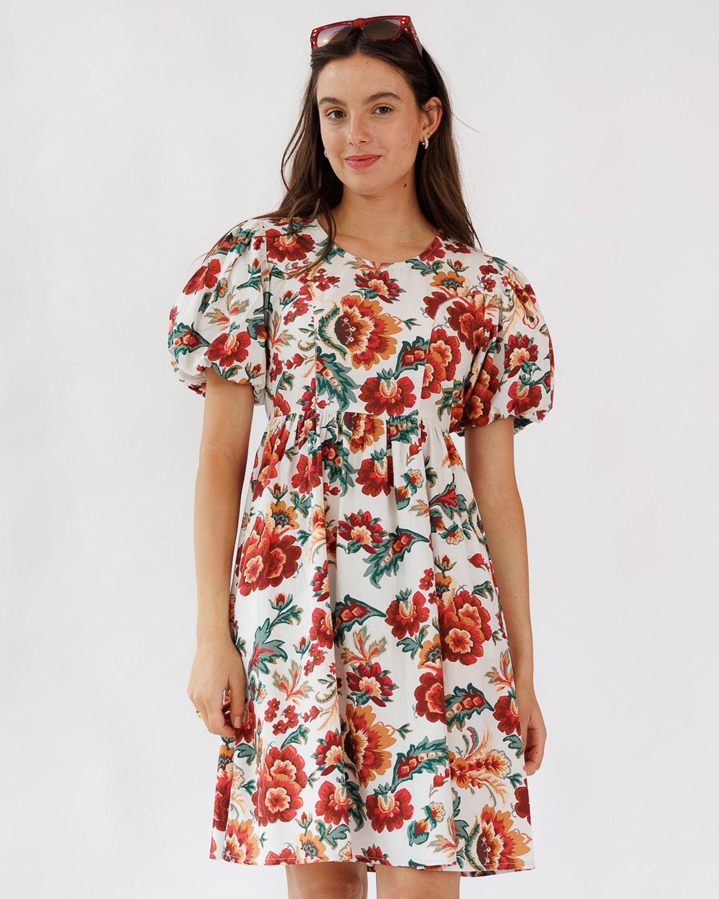 Kathleen Dress A Line Knee Length Cotton Puffed Sleeves