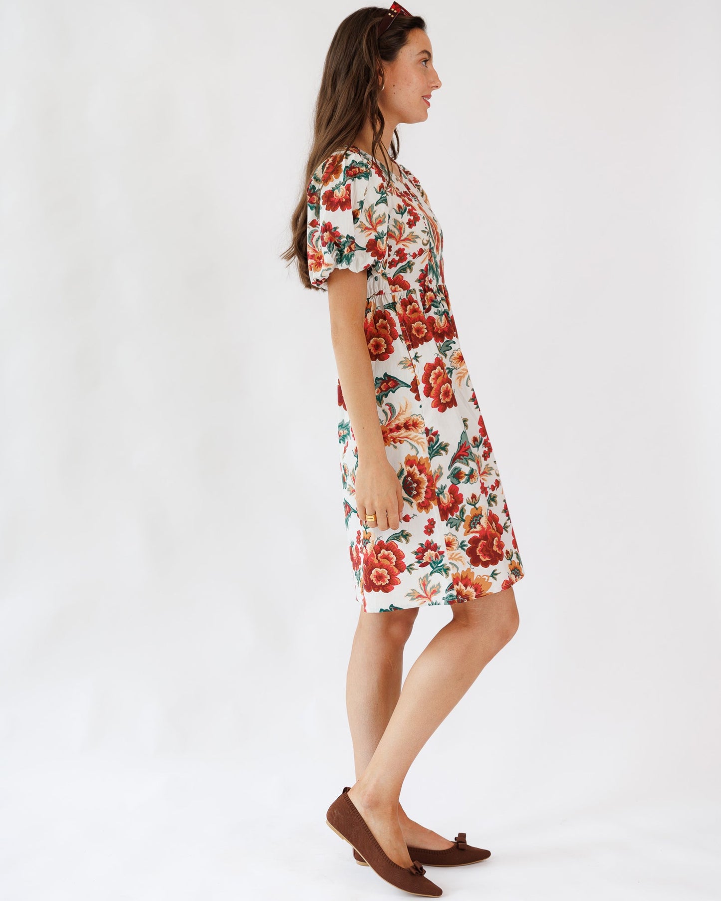 Kathleen Dress A Line Knee Length Cotton Puffed Sleeves