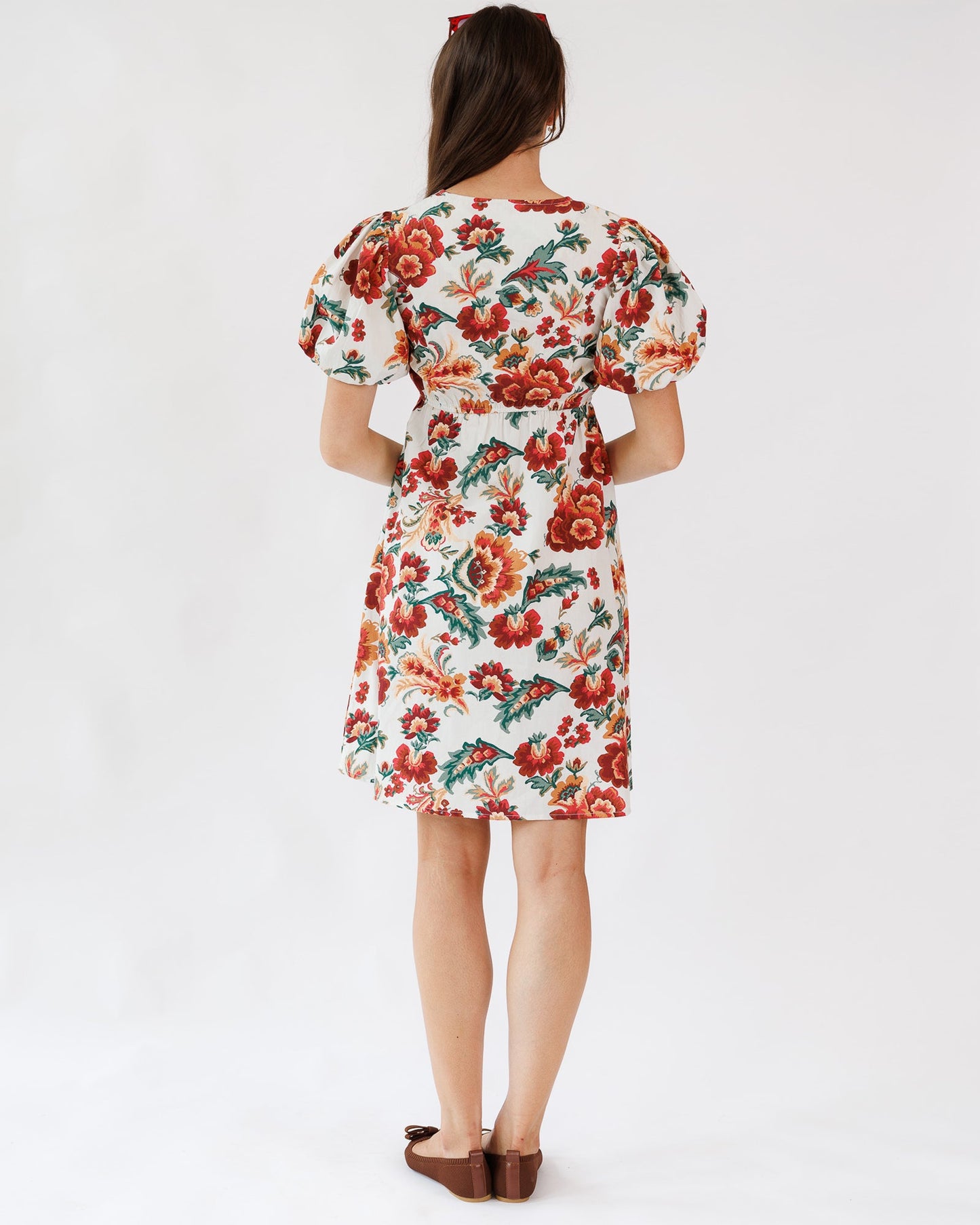 Kathleen Dress A Line Knee Length Cotton Puffed Sleeves