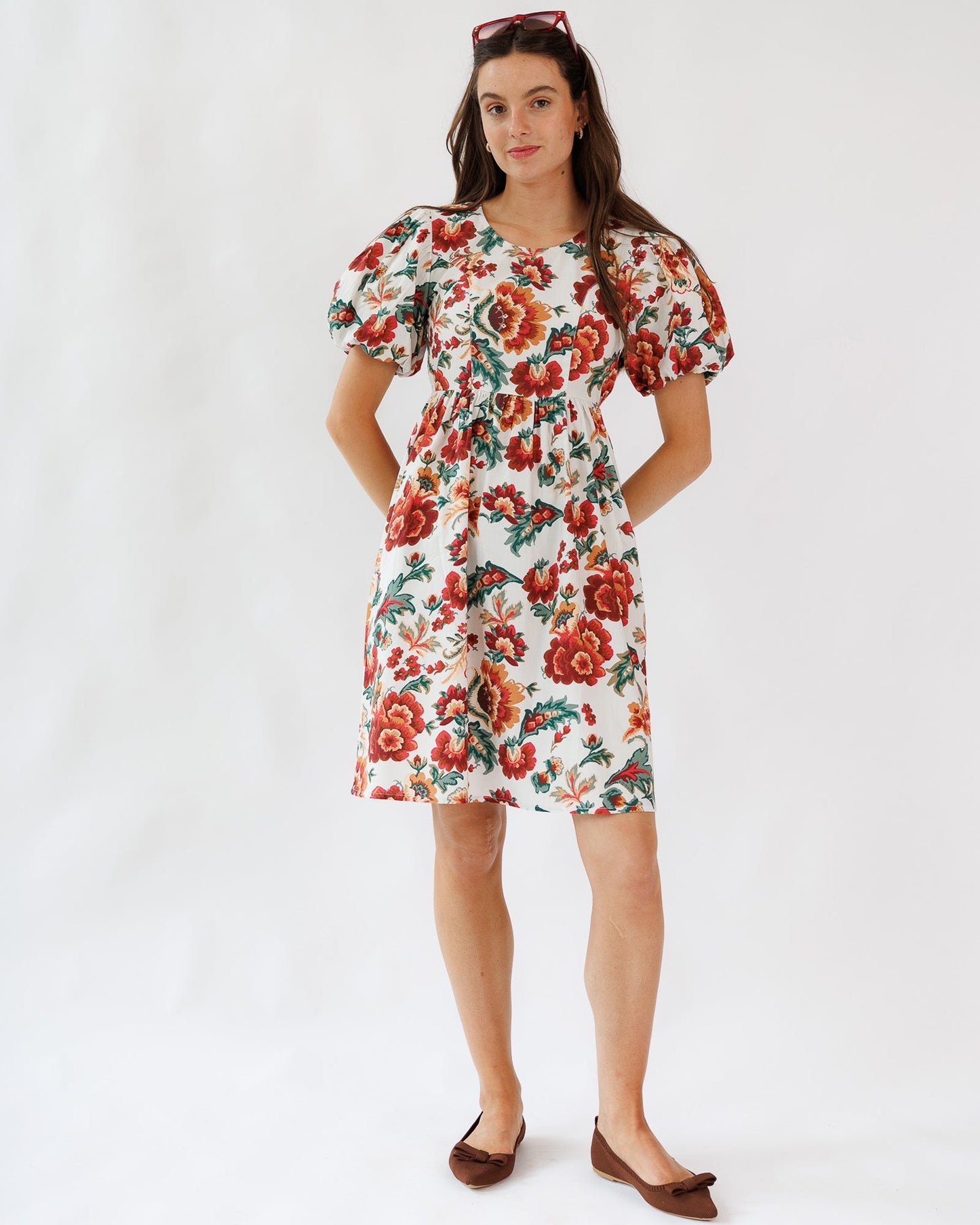 Kathleen Dress A Line Knee Length Cotton Puffed Sleeves