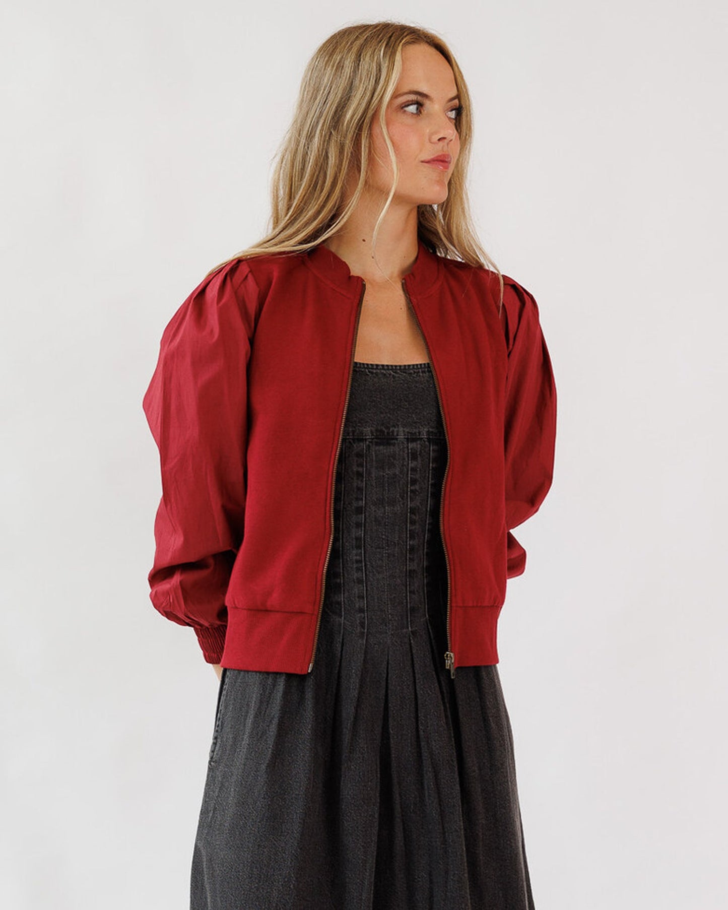 New Haven Hybrid Zip Up Cardigan With Puffed Sleeves
