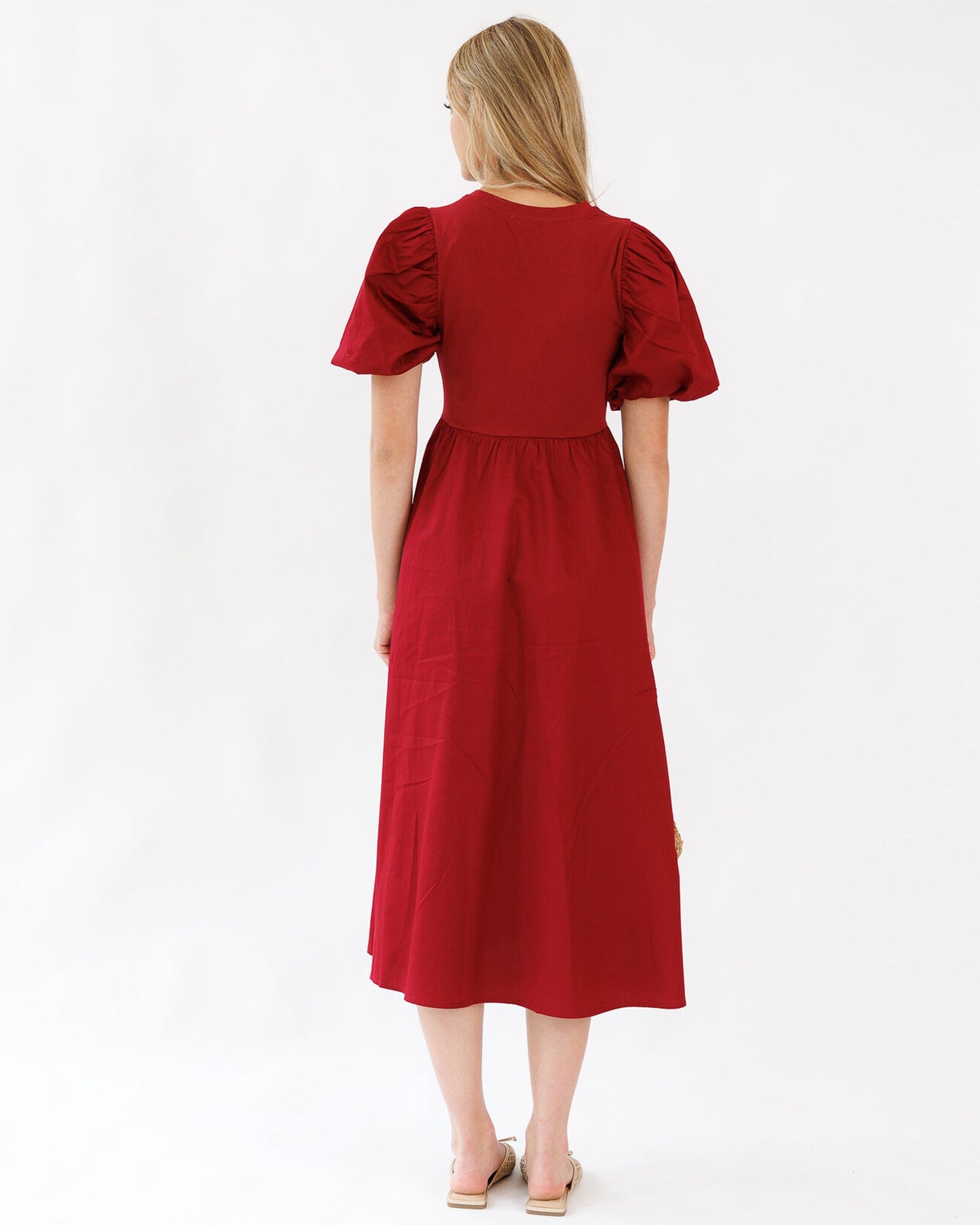 Elevate Dress Set Midi A Line Bubble Sleeves Vest Included