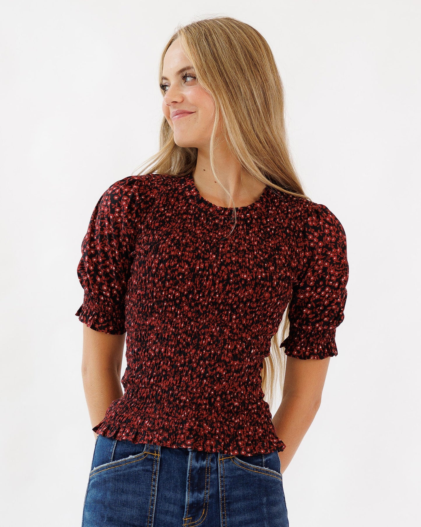 Anita Cotton Blouse With Smocked Bodice And Puff Sleeves