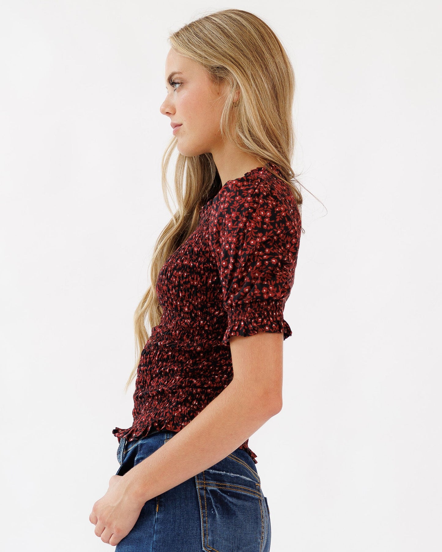 Anita Cotton Blouse With Smocked Bodice And Puff Sleeves