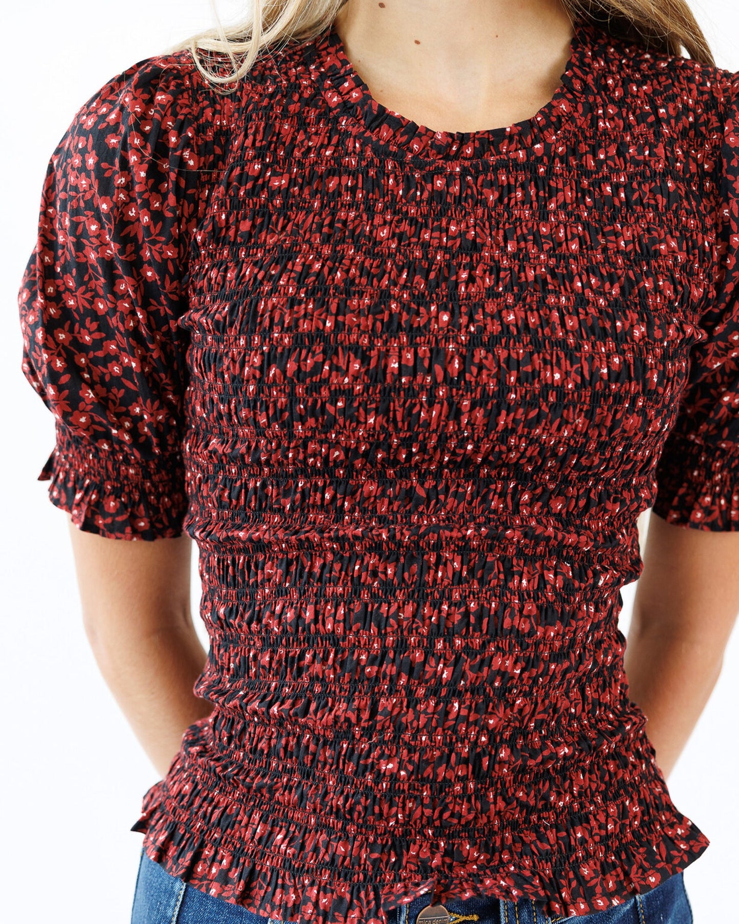 Anita Cotton Blouse With Smocked Bodice And Puff Sleeves