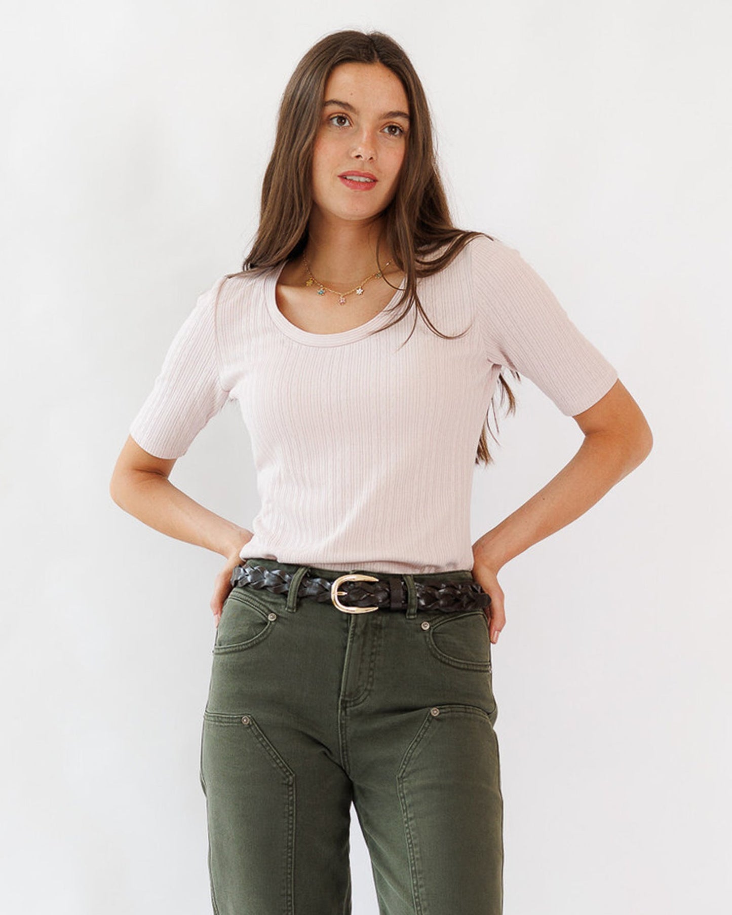 Pointelle Perfection Ribbed Cotton Tee With Scoop Neck