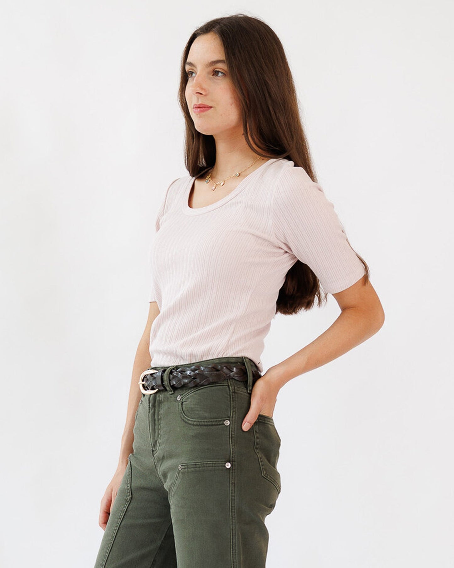 Pointelle Perfection Ribbed Cotton Tee With Scoop Neck