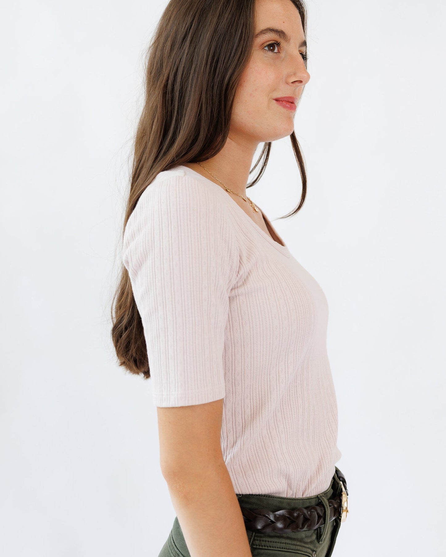Pointelle Perfection Ribbed Cotton Tee With Scoop Neck