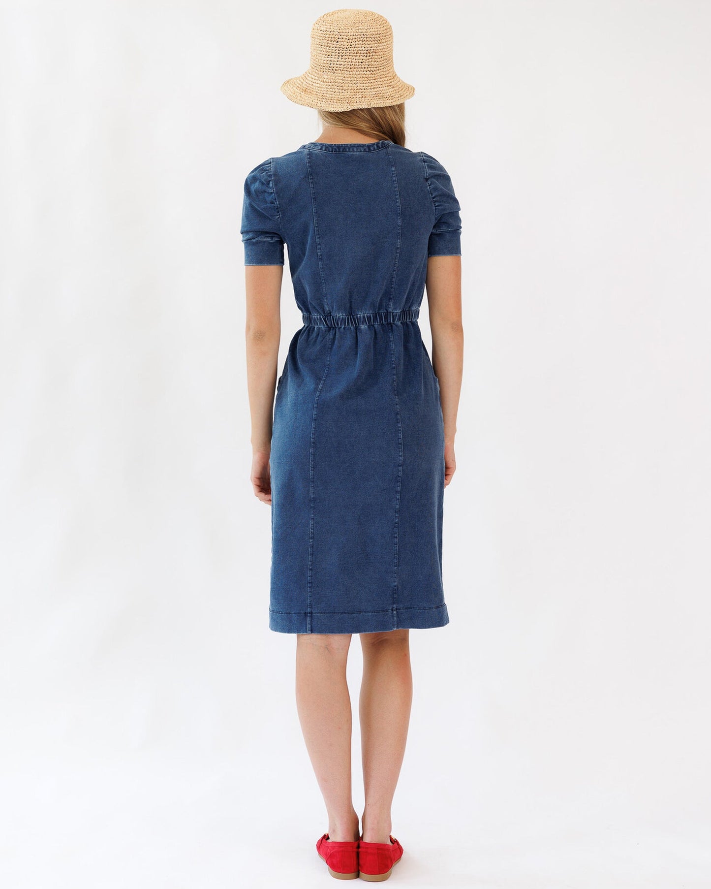 Simply The Best Denim Knit A Line Dress With Pockets