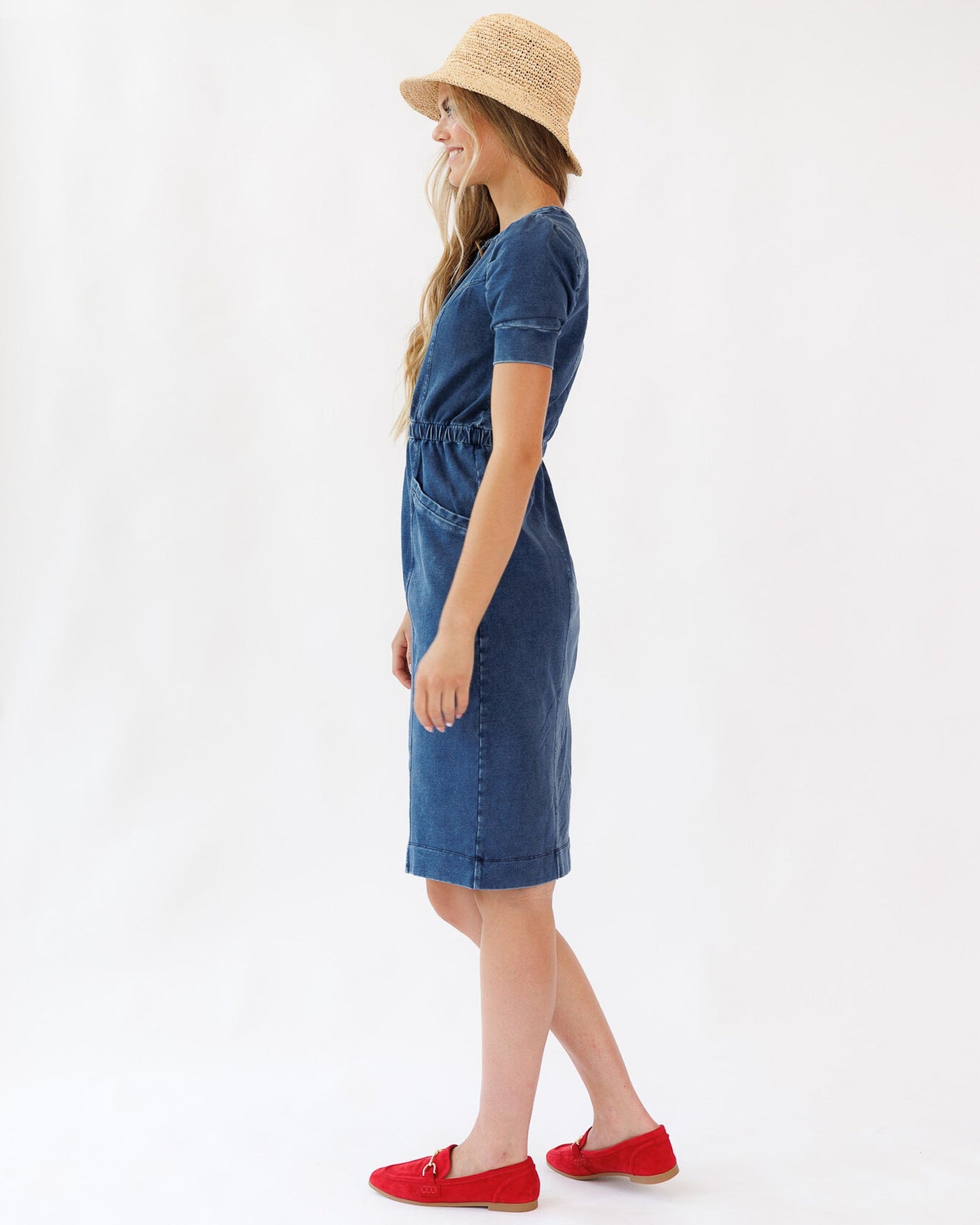 Simply The Best Denim Knit A Line Dress With Pockets