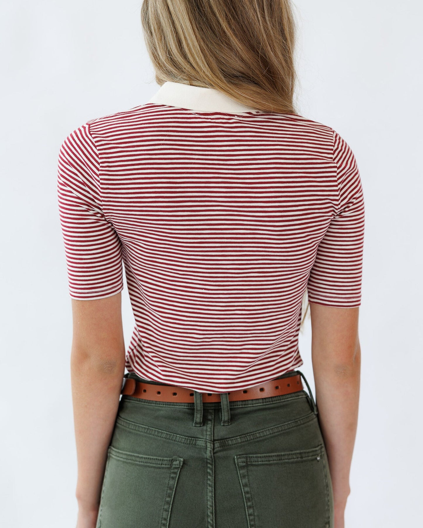 Viewpoint Striped Collared Polo Shirt Cotton Spandex