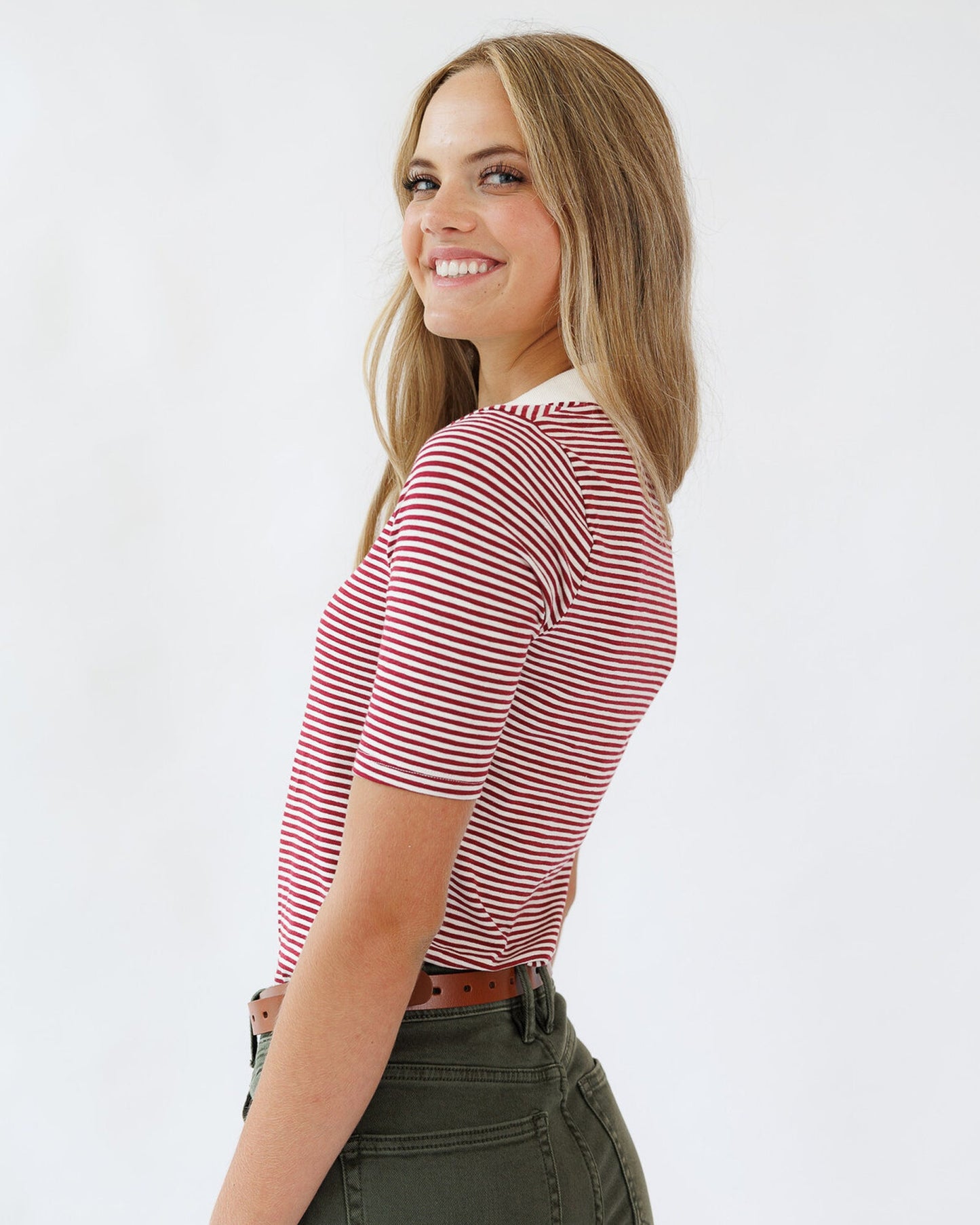 Viewpoint Striped Collared Polo Shirt Cotton Spandex