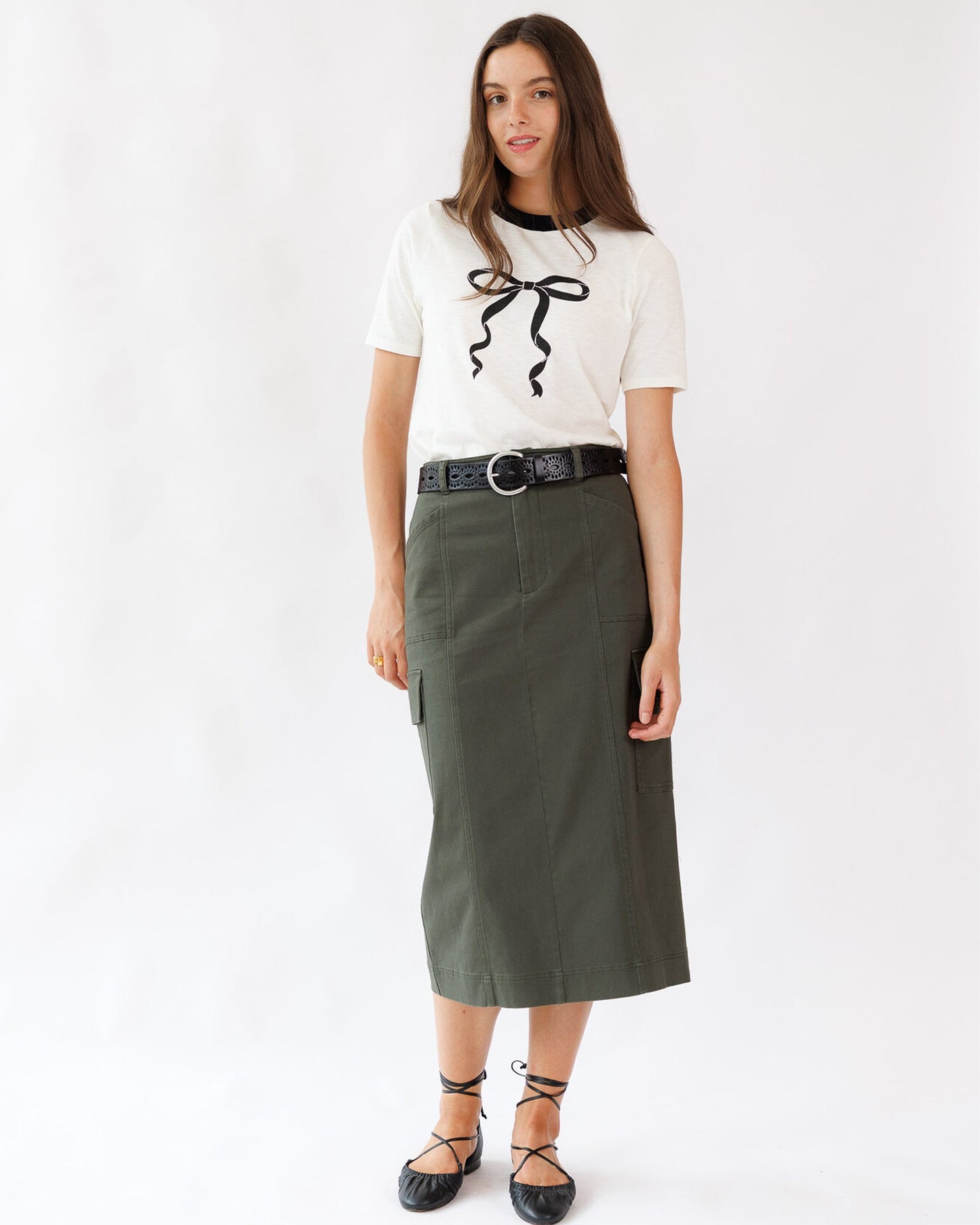 Whitney Skirt Midi Length Pencil With Cargo Pockets Zipper