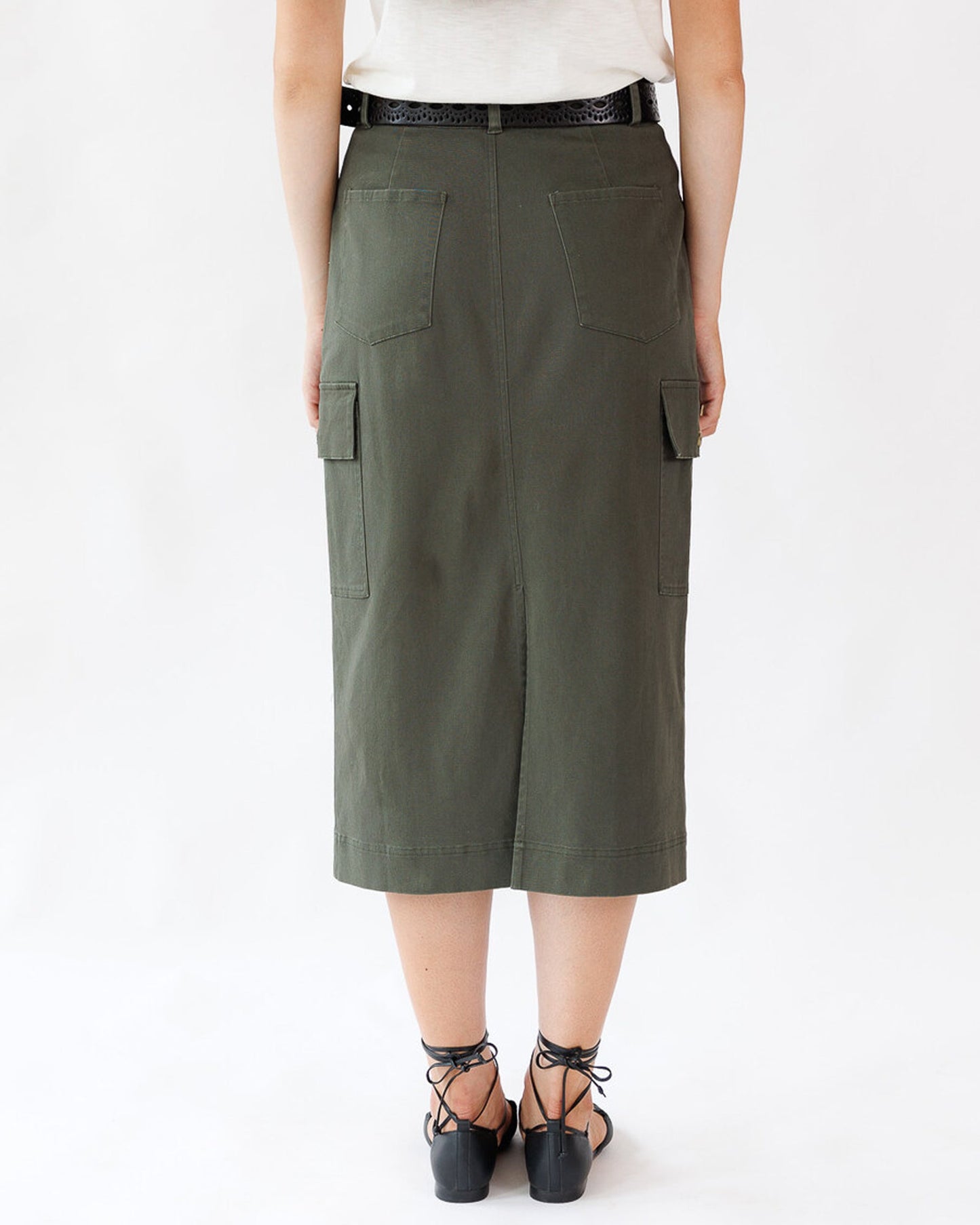 Whitney Skirt Midi Length Pencil With Cargo Pockets Zipper