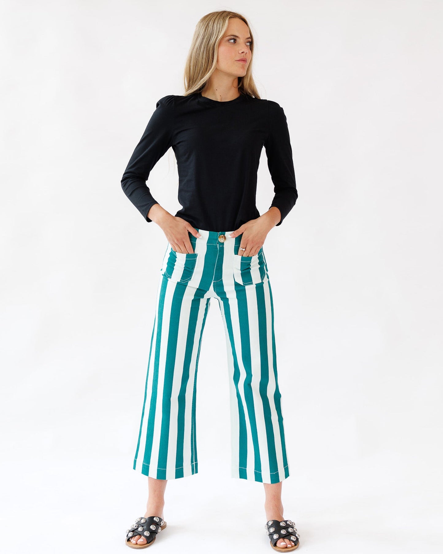 Three Quarter Sleeve Tee With Gathered Shoulders Spandex