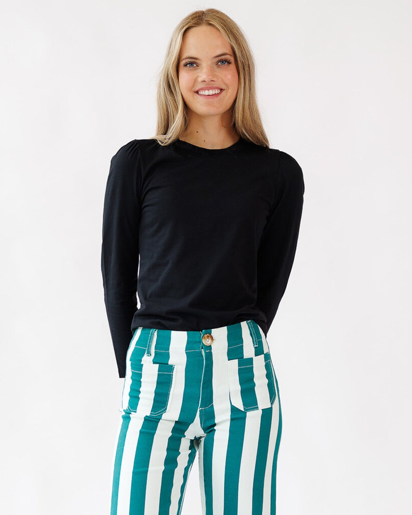 Three Quarter Sleeve Tee With Gathered Shoulders Spandex