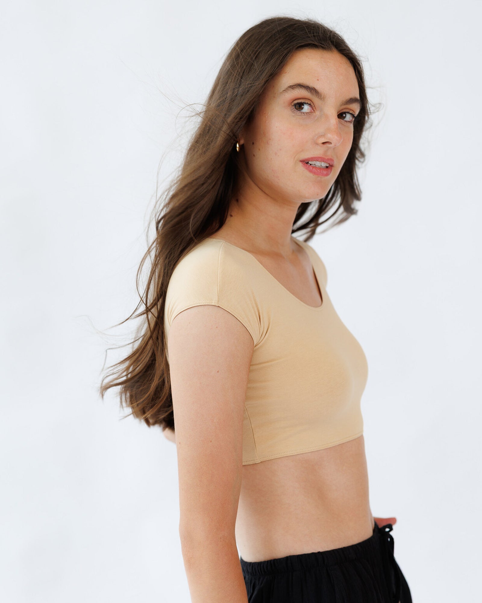 Downeast Demi Tee Cropped Layered Look Cap Sleeve Style