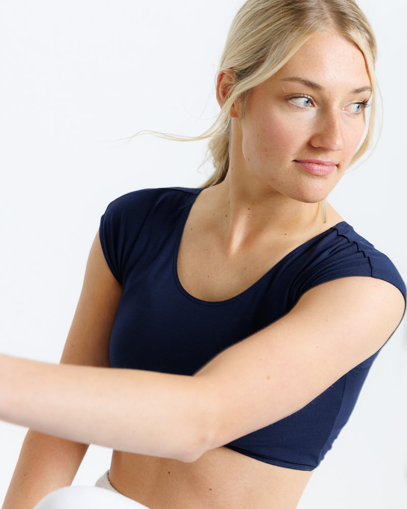 Downeast Demi Tee Cropped Layered Look Cap Sleeve Style