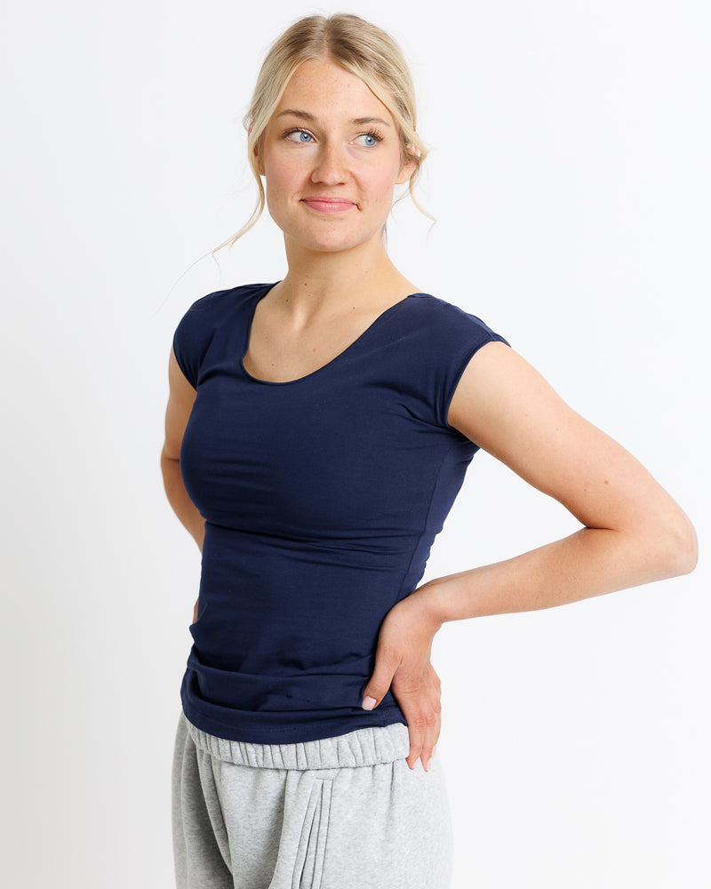 Wonder Tee Ajustado Mangas Cortas Algodón Spandex Tejido Downeast