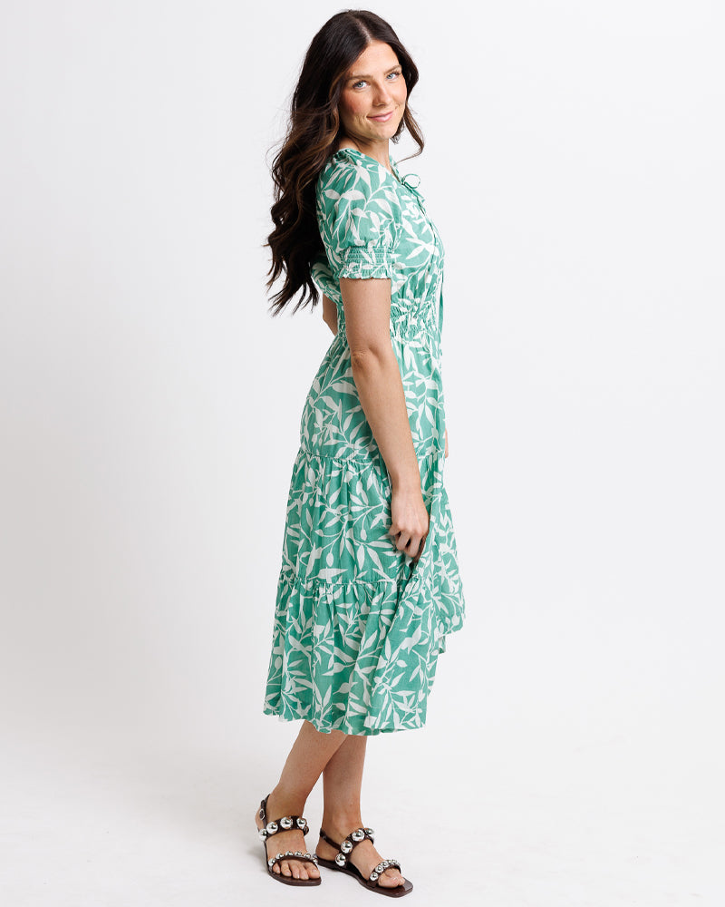 Vestido midi Vivian de algodón con corte en A y bolsillos delanteros con lazo