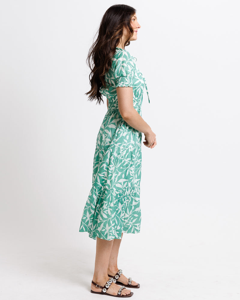 Vestido midi Vivian de algodón con corte en A y bolsillos delanteros con lazo