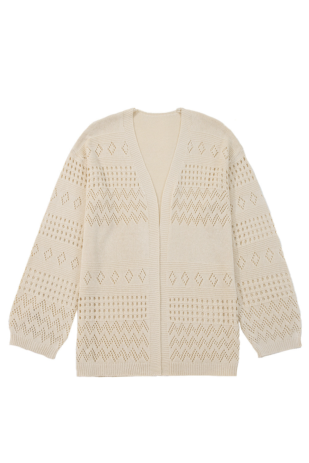 Smoke Gray Hollow Knit Cardigan With Eyelet Cutouts