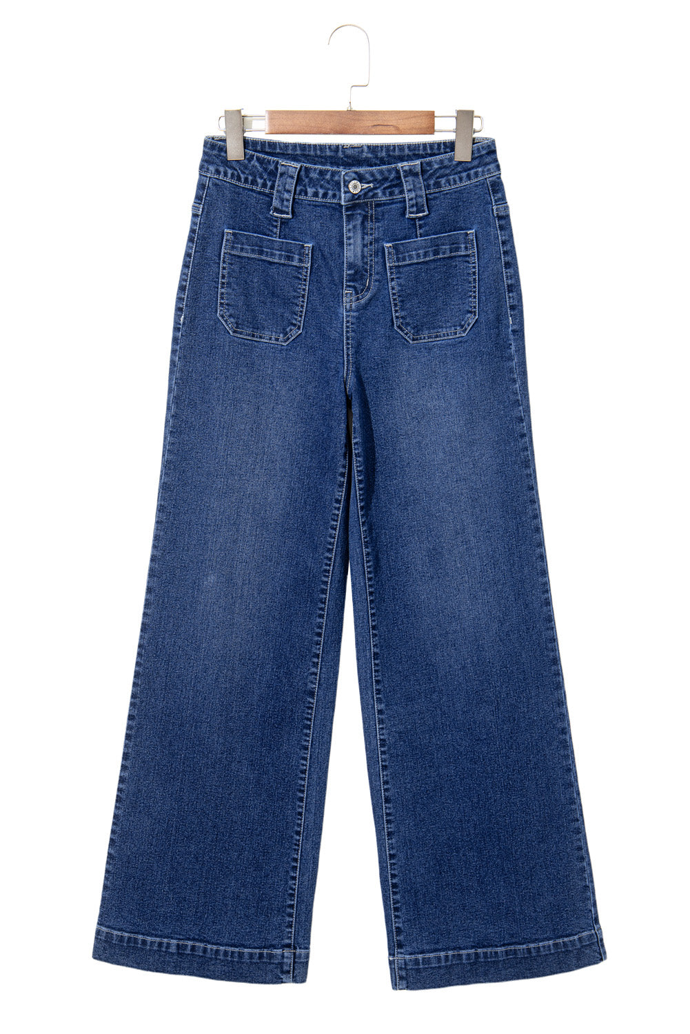 Sail Blue High Waist Wide Leg Jeans With Patch Pockets