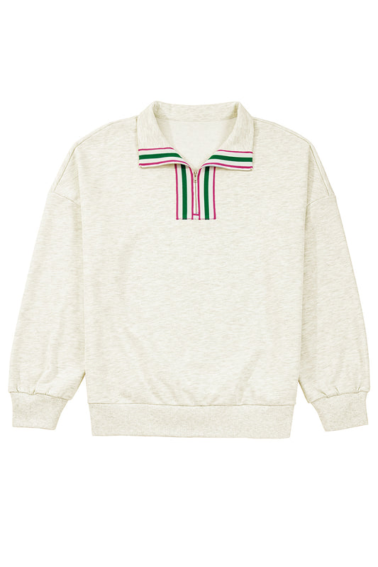 Light Grey Patchwork Collared Pullover Sweatshirt Pop Color