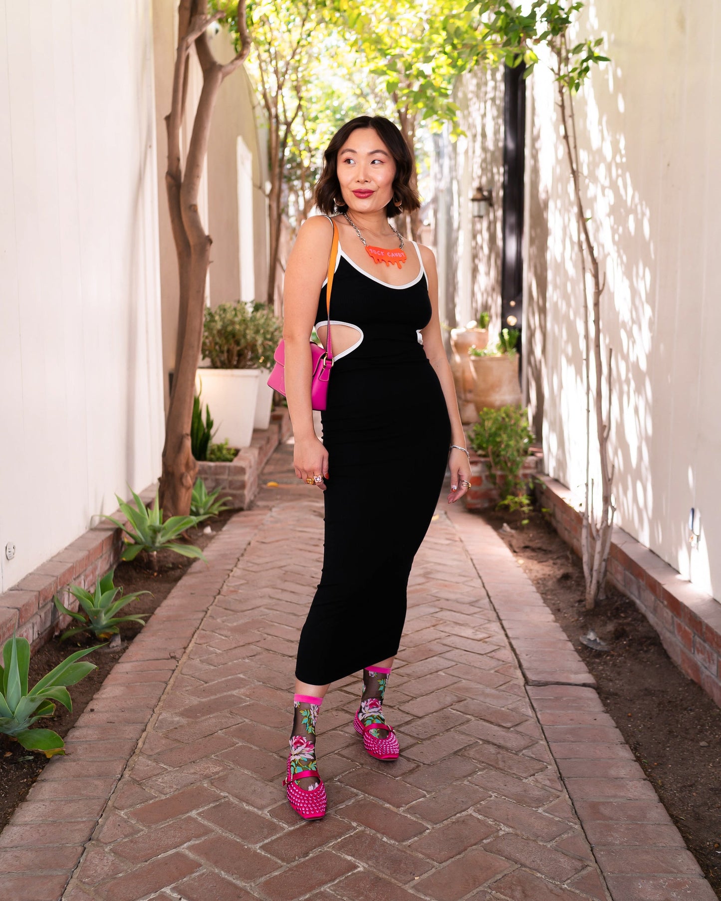 English Rose Black Sheer Crew Socks With Turquoise Heel