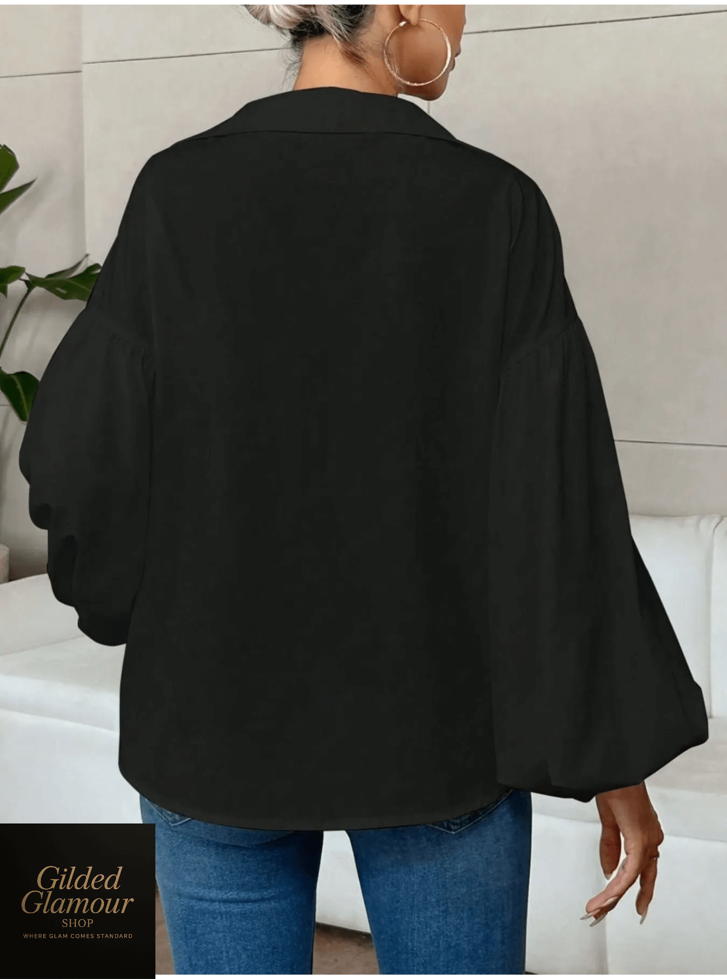 Polka Dot Balloon Sleeve Blouse