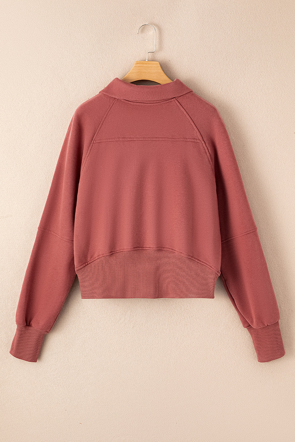 Green Zip Stand Collar Ribbed Thumbhole Sleeve Sweatshirt