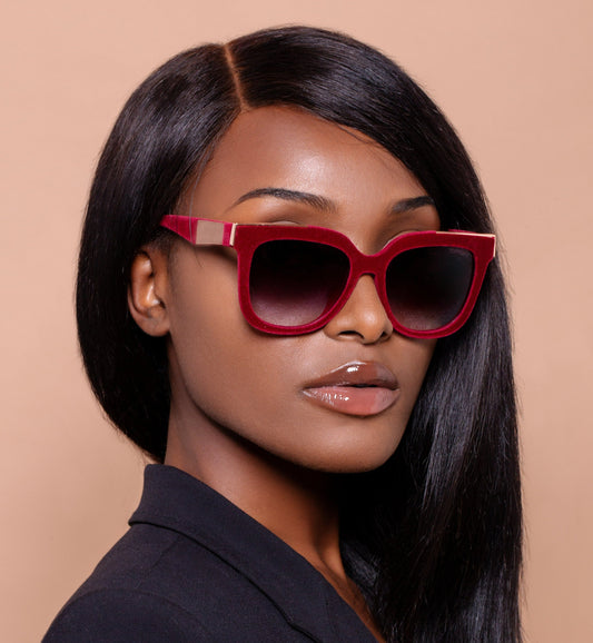 Coco Red Velvet Frame Black Lens Wayfarer Sunglasses