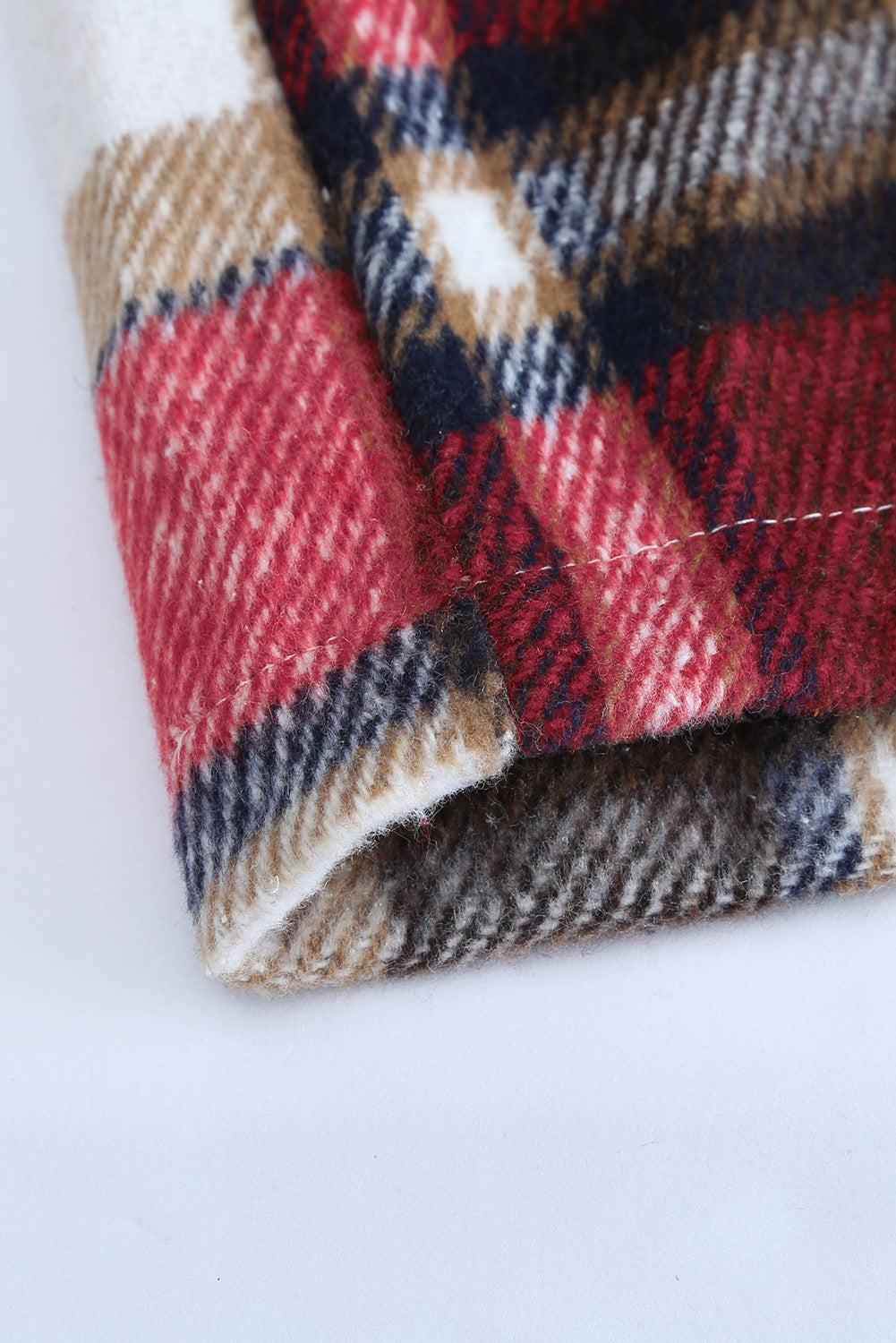 Red Plaid Shacket With Button Front Chest Pockets Casual