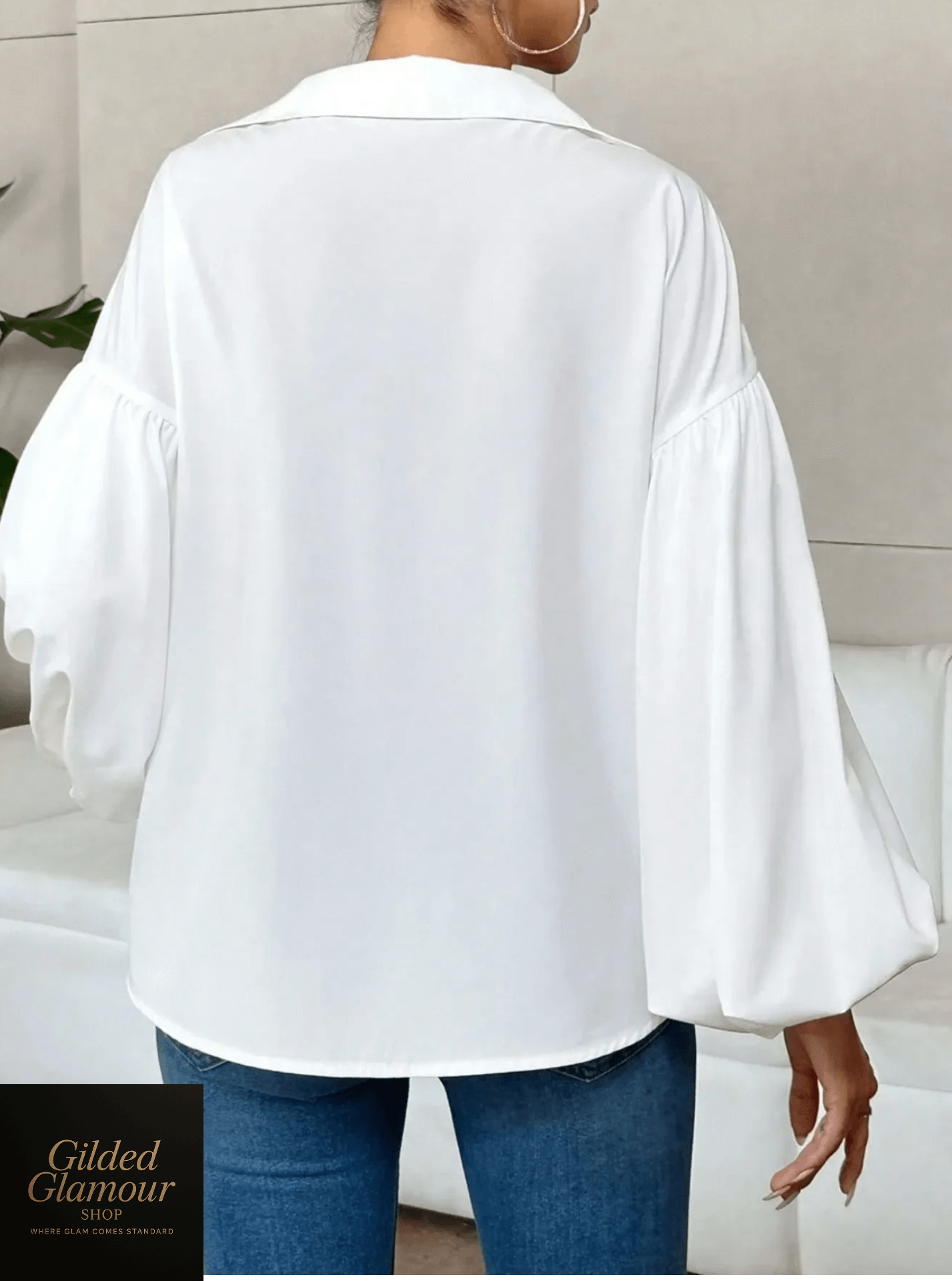 Polka Dot Balloon Sleeve Blouse