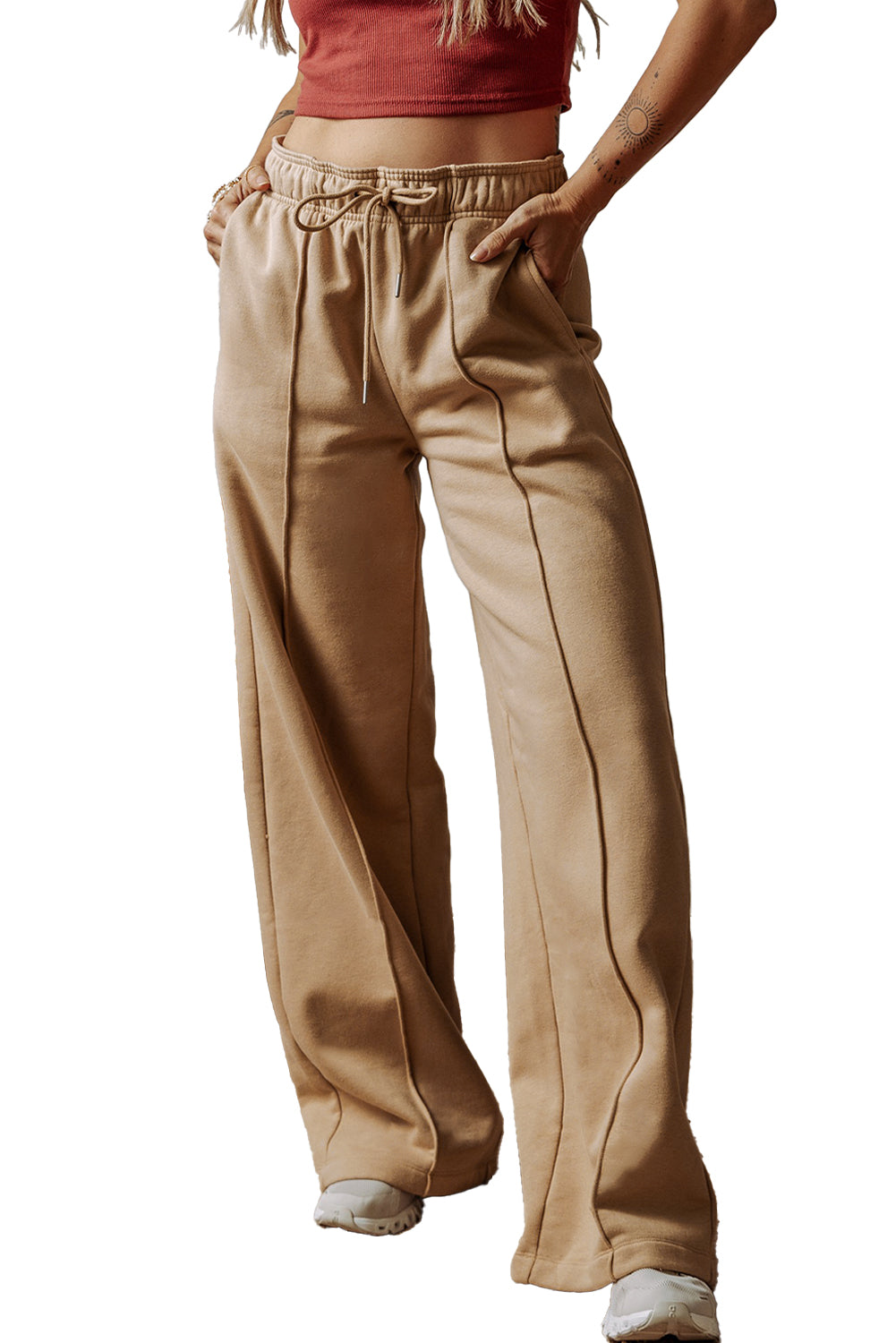 Smoke Gray Exposed Seams Everyday High Waist Wide Leg Pants