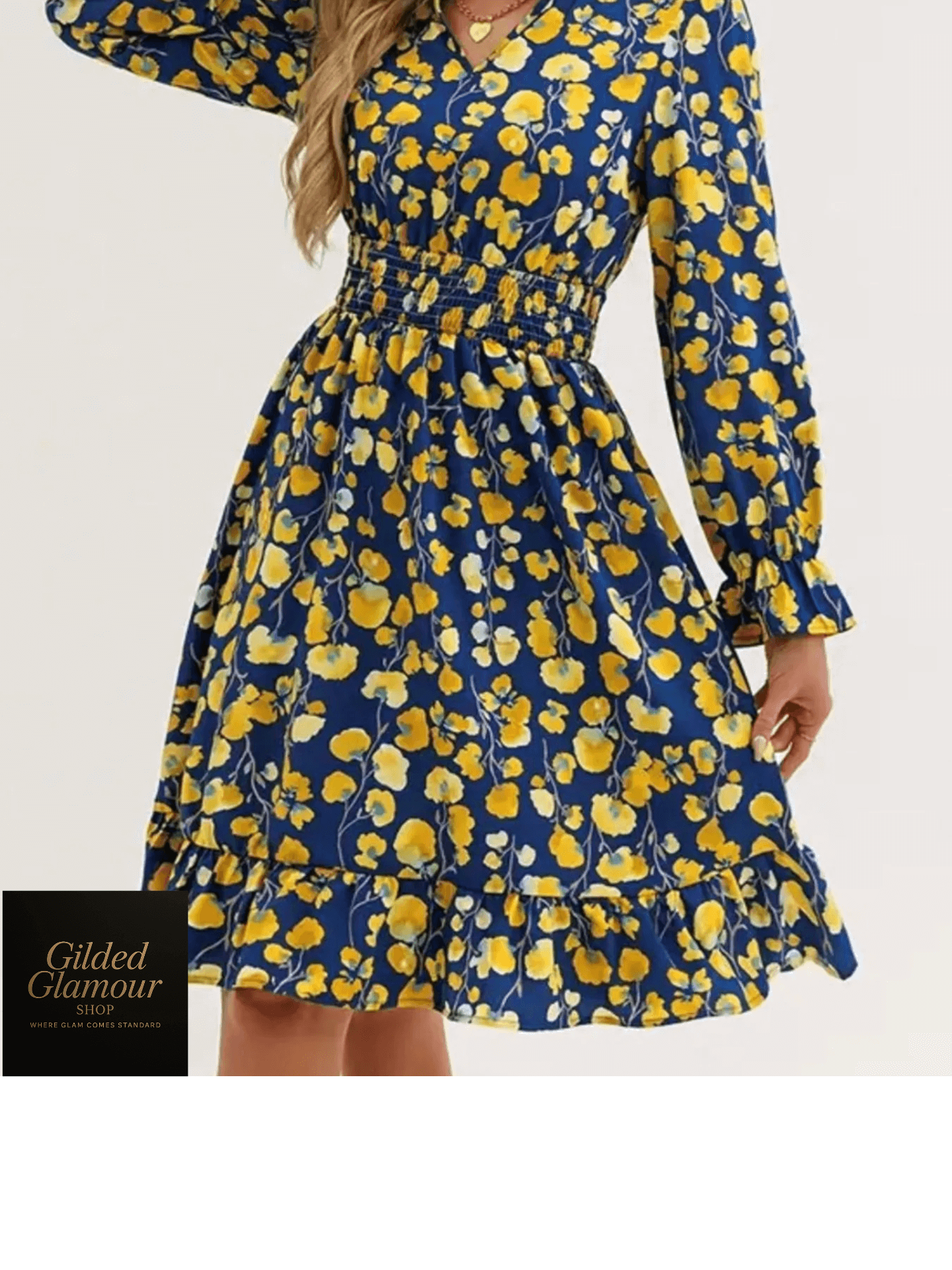 Vestido elegante con estampado floral, mangas con volantes y dobladillo con volantes
