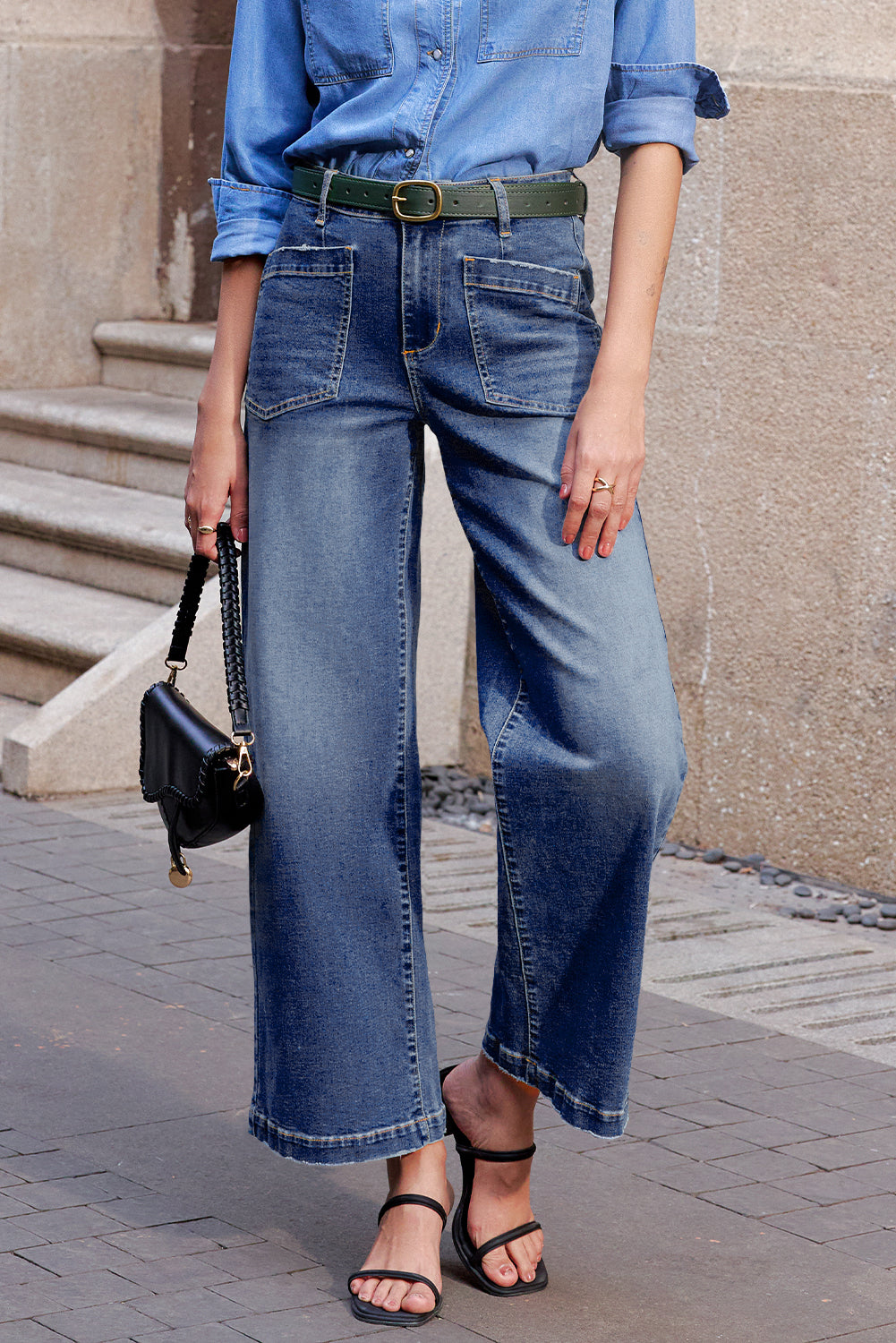 Bluing Minimalist Patch Pocket Womens Shift Jeans Classic