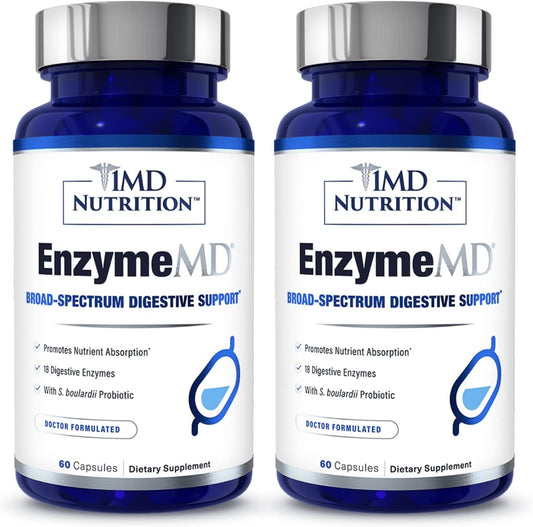 Elevate Your Digestive Health with 1MD Nutrition Enzymemd: 18 Plant-Based Enzymes for Ultimate Gas & Bloating Relief - 120 Capsules (2-Pack) 🌱💚
