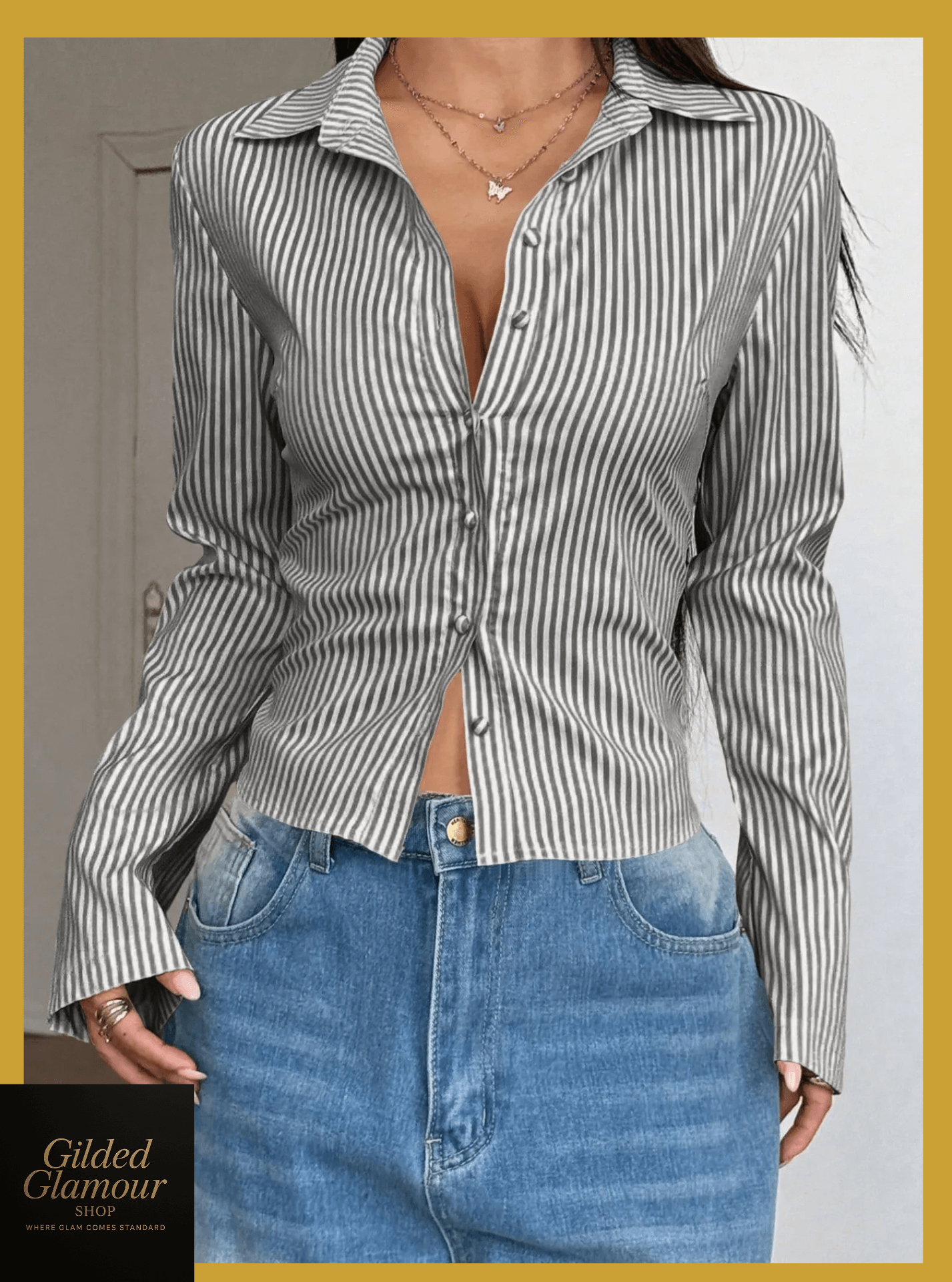 Striped Button Up Long Sleeve Shirt