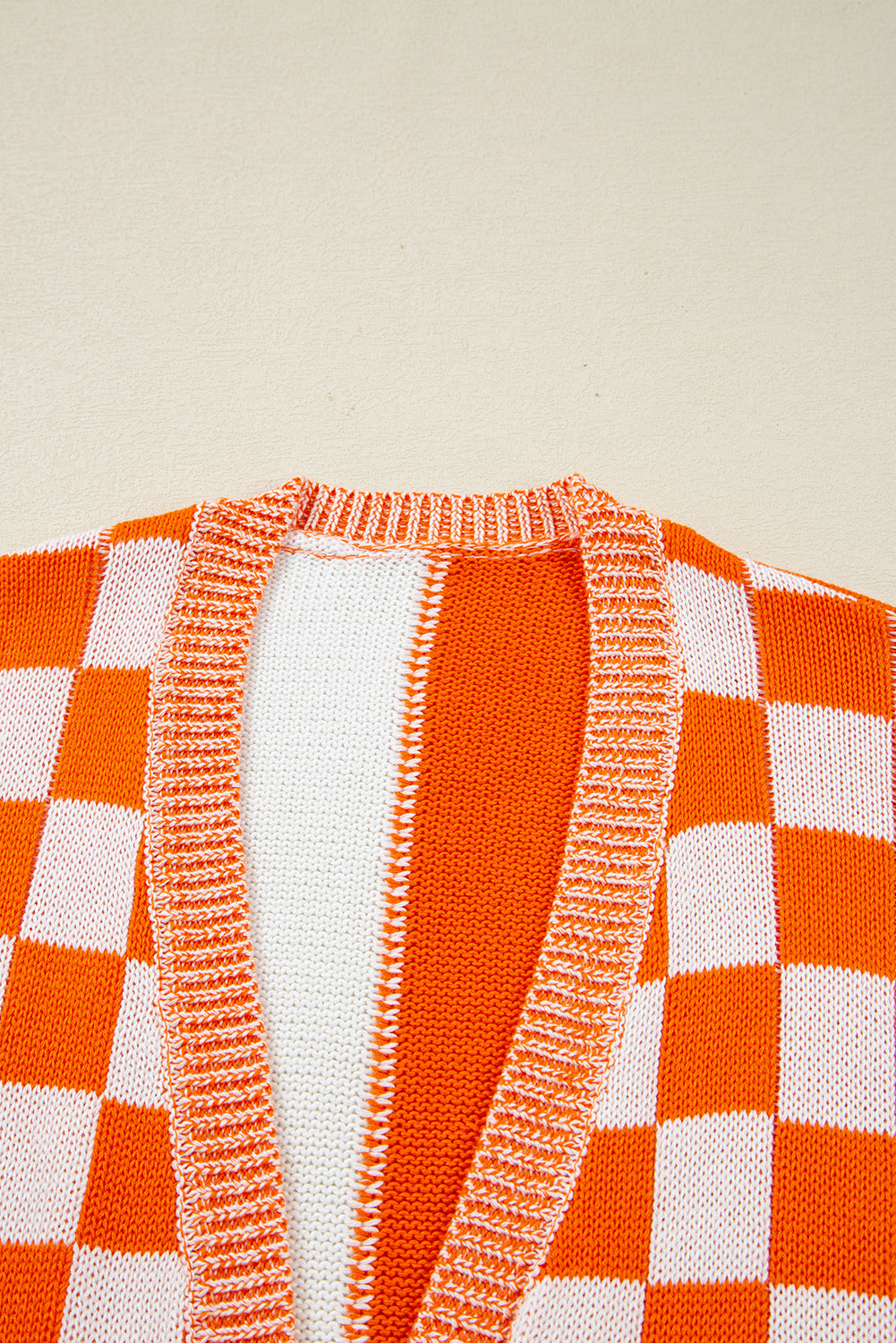 Checkered Open Front Drop Shoulder Cardigan Casual